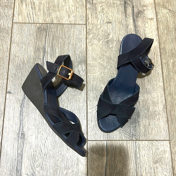 • Arche • Women’s Open Toe Strappy Wedge Sandals Navy Blue Suede Leather  38 - Picture 2 of 5